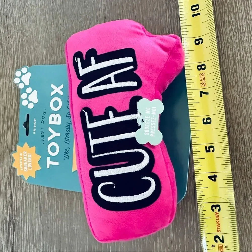 Plush “Cute AF” Pink Dog Squeaky Toy